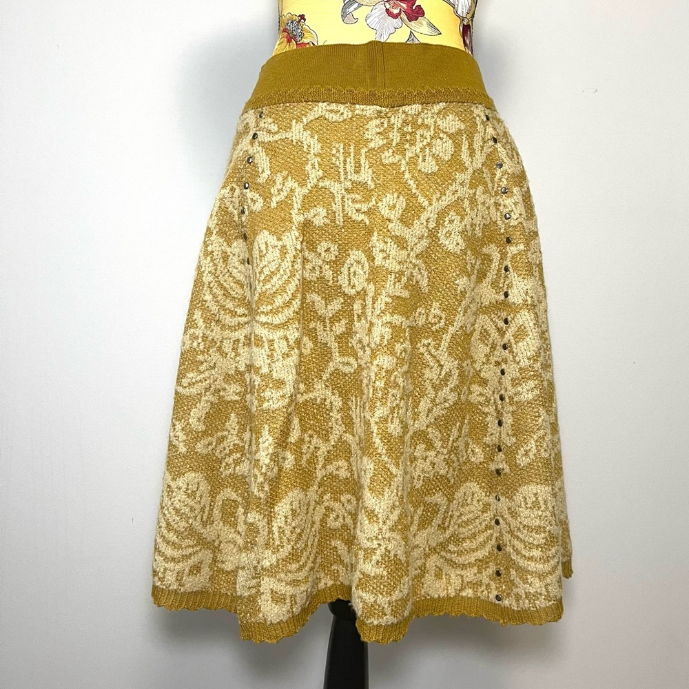 Anthropologie Moth Elegant Mustard Floral A-line Skirt Size Medium